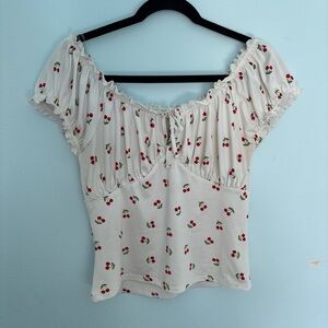 Cherry Print Off-Shoulder Top